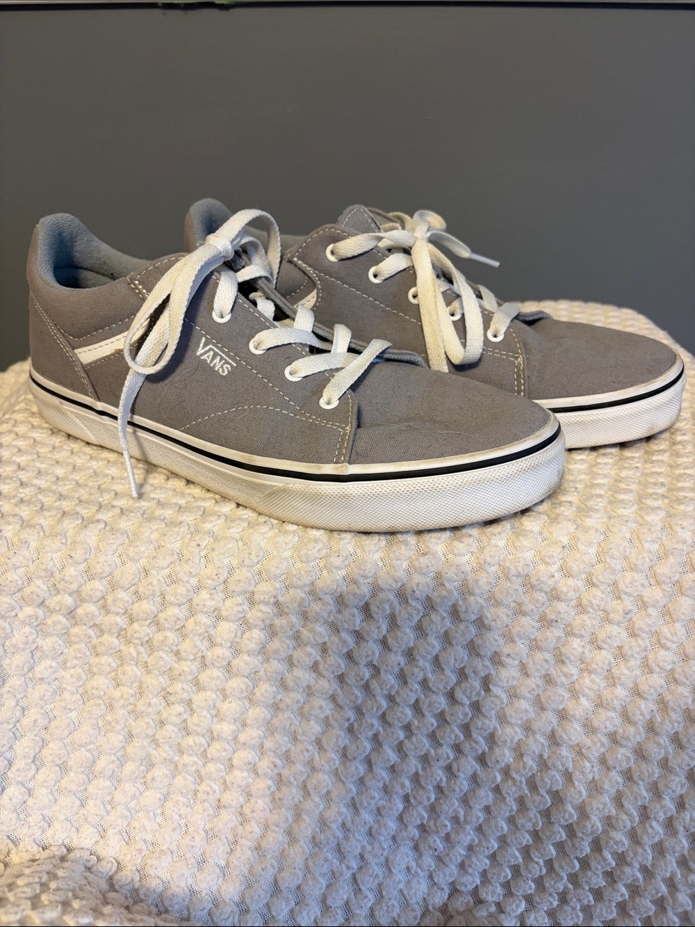 Vans Gray and White Low-Top Skate Sneakers Youth 7